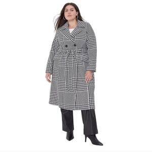 Lane Bryant Coat Double-Breasted Plaid Trench Women's Size 20 Black‎ White
